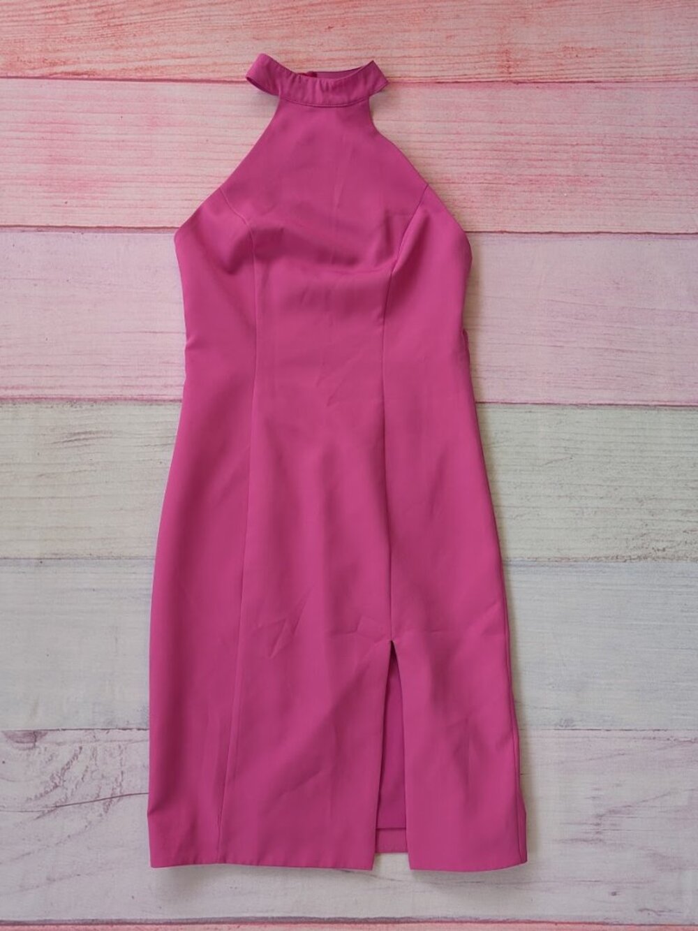 NBD Hot Pink Sugar Pink Halter Mini Sheath Dress Small Open Back